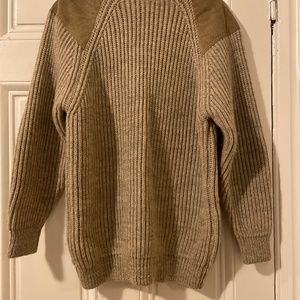 Vintage British Commando Sweater, 100% wool with suede patches, Size 52 - 42”